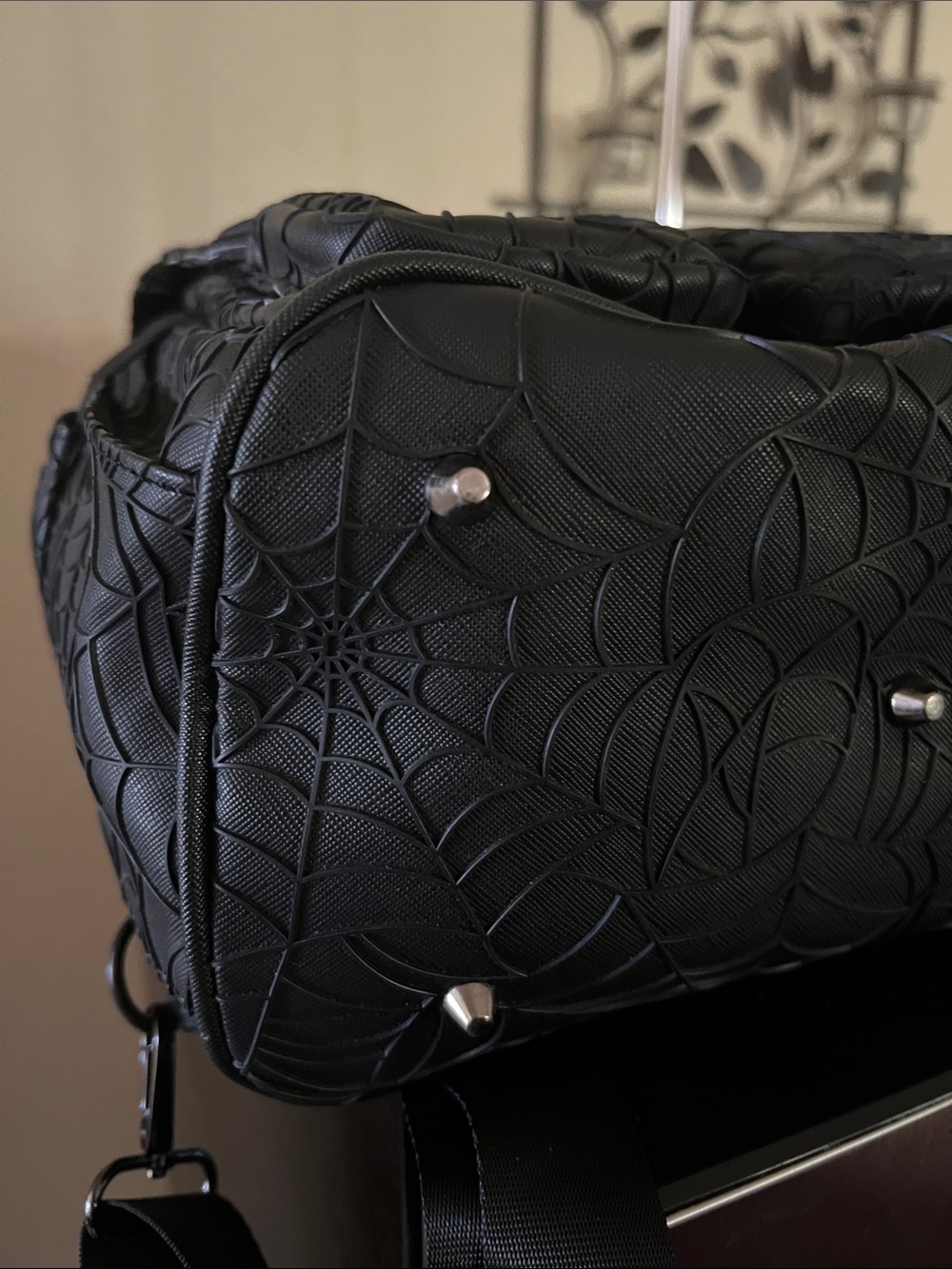 Mumsterville Black Spiderweb Embossed Backpack – Contemporary Urban Style - Picture 8 of 13
